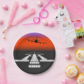 Sunset Airplane Approach Runway Lights Aviation Papieren Bordje (Feest)