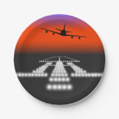 Sunset Airplane Approach Runway Lights Aviation Papieren Bordje (Voorkant)