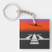 Sunset Airplane Approach Runway Lights Aviation Sleutelhanger (Voorkant)