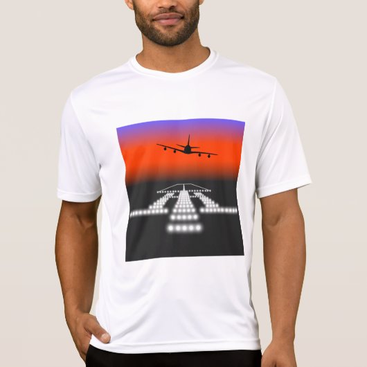 Sunset Airplane Approach Runway Lights Aviation T-shirt (Voorkant)