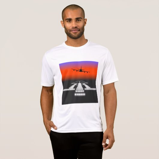 Sunset Airplane Approach Runway Lights Aviation T-shirt (Voorkant volledig)