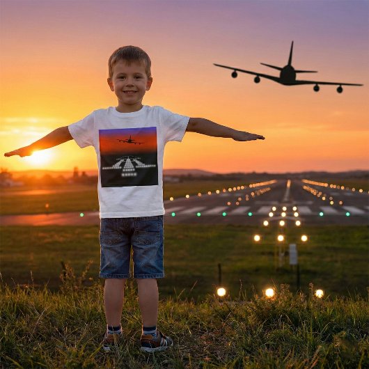 Sunset Airplane Approach Runway Lights Aviation T-shirt