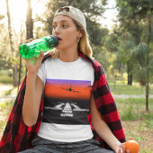 Sunset Airplane Approach Runway Lights Aviation T-shirt