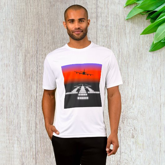 Sunset Airplane Approach Runway Lights Aviation T-shirt