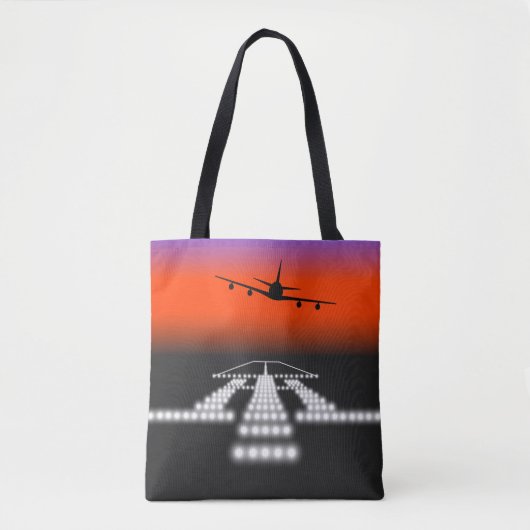 Sunset Airplane Approach Runway Lights Aviation Tote Bag (Voorkant)