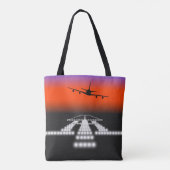 Sunset Airplane Approach Runway Lights Aviation Tote Bag (Achterkant)