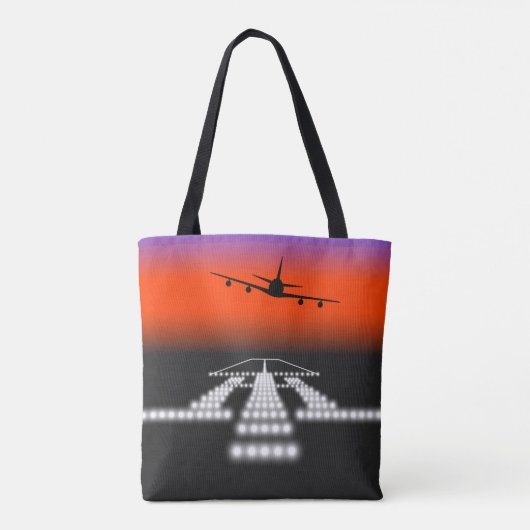 Sunset Airplane Approach Runway Lights Aviation Tote Bag (Achterkant)