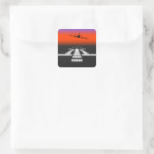 Sunset Airplane Approach Runway Lights Aviation Vierkante Sticker (Tas)
