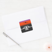 Sunset Airplane Approach Runway Lights Aviation Vierkante Sticker (Envelop)