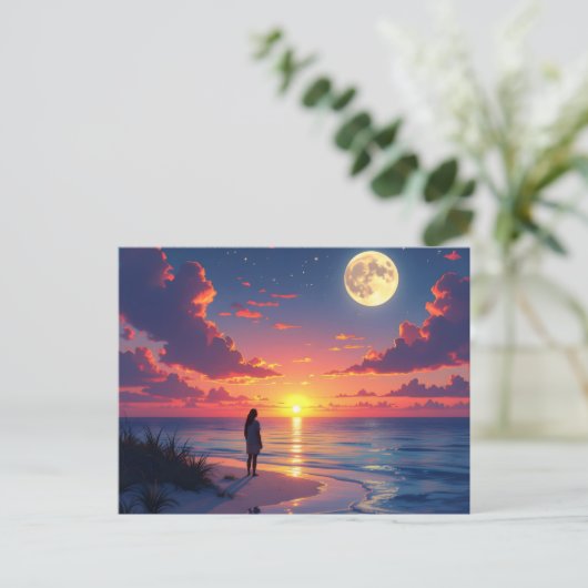 Sunset and moon rising briefkaart (Staand voorkant)