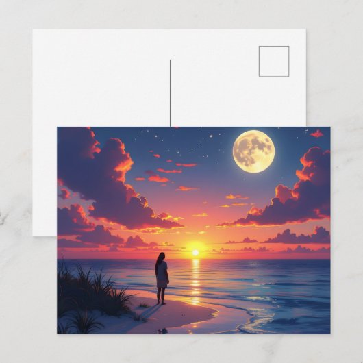 Sunset and moon rising briefkaart (Voorkant / Achterkant)