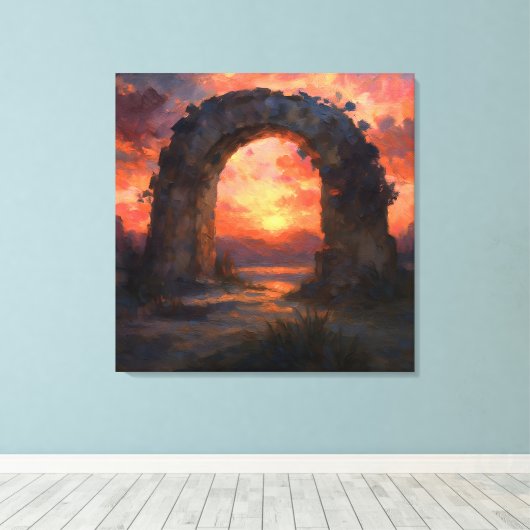 Sunset Arch - Painterly Style Landscape Art Canvas Afdruk (Insitu (Houten vloer))