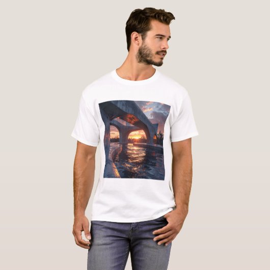 Sunset Arches – Modern Architecture Over Reflectiv T-shirt (Voorkant volledig)