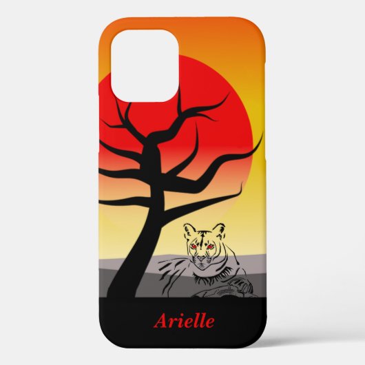 Sunset Artistic Inked Mountain Lion iPhone 12 Hoes (Achterkant)