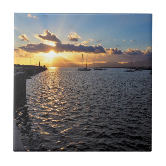 Sunset at Arrecife, Lanzarote, Ceramic Tile Tegeltje (Voorkant)