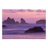 Sunset at Bandon Beach Zee Stacks. Foto Afdruk (Voorkant)