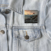 Sunset at Castle Hill Lighthouse Vierkante Button 5,1 Cm (In situ)