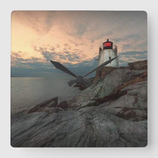 Sunset at Castle Hill Lighthouse Vierkante Klok (Voorkant)