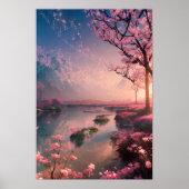 Sunset at Cherry Blossom Lake Poster (Voorkant)