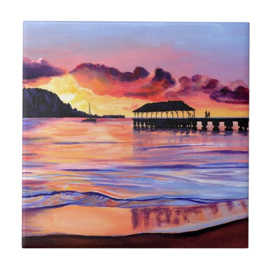 Sunset at Hanalei Pier Ceramic Tile Tegeltje (Voorkant)