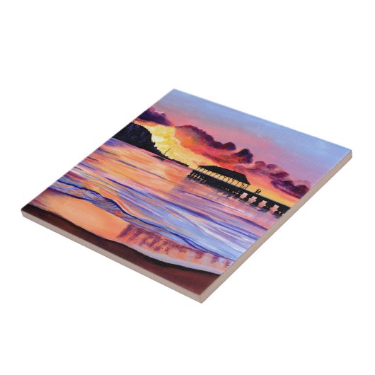 Sunset at Hanalei Pier Ceramic Tile Tegeltje (Zijkant)