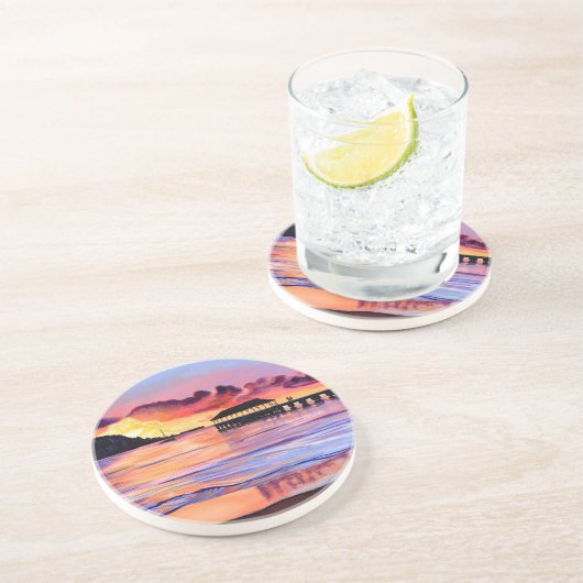 Sunset at Hanalei Pier Zandsteen Onderzetter (Zijkant)