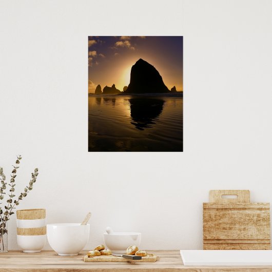 SUNSET at HAYSTACK ROCK - CANNON BEACH OREGON Poster (Keuken)