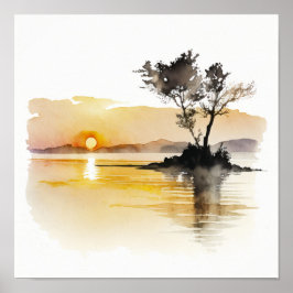 Sunset at Lake Minimalist Waterverf Poster