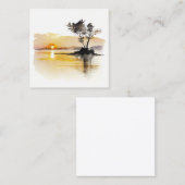 Sunset at Lake Minimalist Waterverf Vierkante Visitekaartje (Voorkant / Achterkant)