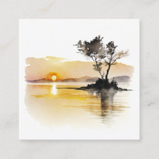 Sunset at Lake Minimalist Waterverf Vierkante Visitekaartje
