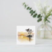 Sunset at Lake Minimalist Waterverf Vierkante Visitekaartje (Staand voorkant)