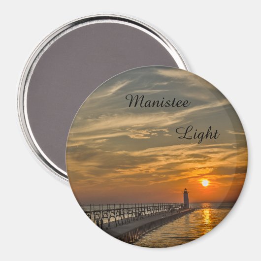 Sunset at Manistee North Pierhead Lighthouse Magneet (Voorkant / Achterkant)