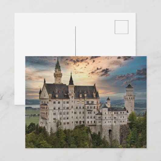 Sunset at Neuschwanstein Castle, Germany Beieren Briefkaart (Voorkant / Achterkant)