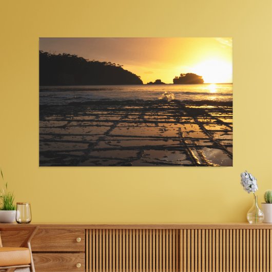 Sunset at Tessellated Pavement Tasmania Australië Canvas Afdruk (Insitu (Woonkamer))
