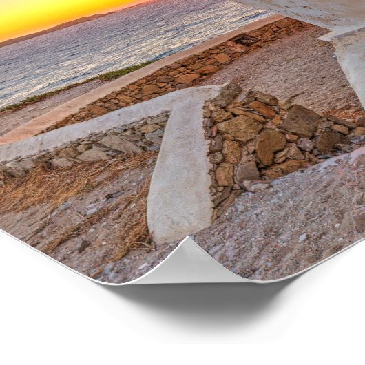 Sunset at the beroemde windmolens of Mykonos, Grie Poster (Hoek)