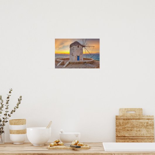 Sunset at the beroemde windmolens of Mykonos, Grie Poster (Keuken)