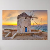 Sunset at the beroemde windmolens of Mykonos, Grie Poster (Voorkant)