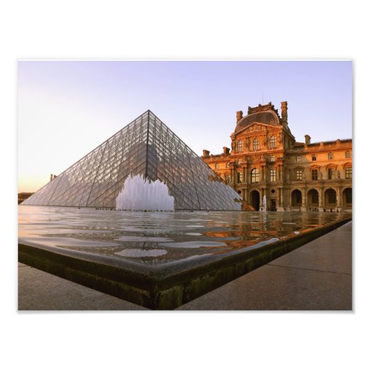 Sunset at the Louvre Museum, Parijs, Frankrijk Foto Afdruk