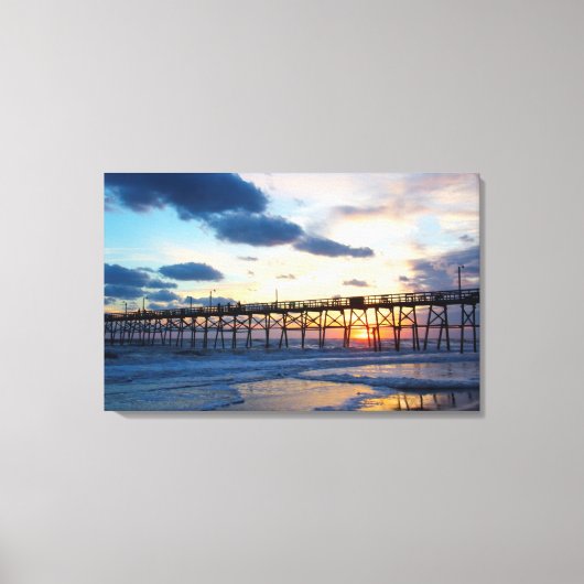 Sunset at the Oak Island, North Carolina Pier Canvas Afdruk (Voorkant)