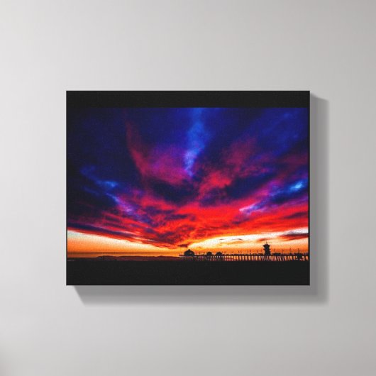 Sunset at the Pier, Huntington Beach, CA Canvas Afdruk (Voorkant)