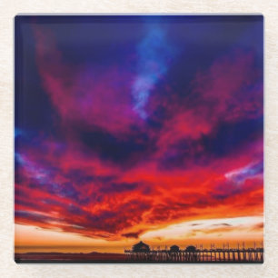 Sunset at the Pier, Huntington Beach, CA Glazen Onderzetter