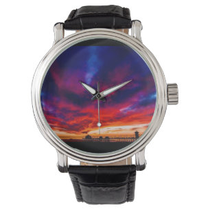 Sunset at the Pier, Huntington Beach, CA Horloge
