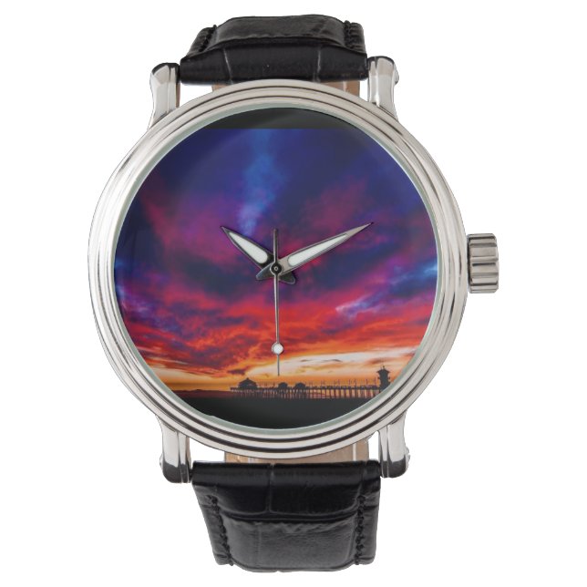 Sunset at the Pier, Huntington Beach, CA Horloge (Voorkant)