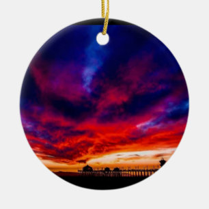 Sunset at the Pier, Huntington Beach, CA Keramisch Ornament