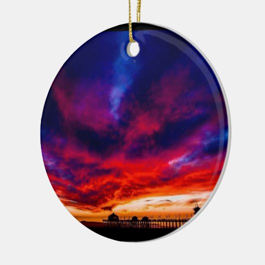 Sunset at the Pier, Huntington Beach, CA Keramisch Ornament (Links)