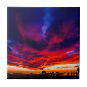 Sunset at the Pier, Huntington Beach, CA Tegeltje