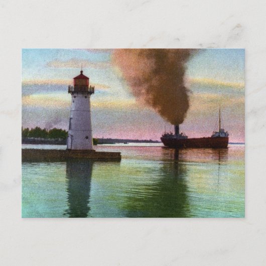 Sunset at Upper Light, Sault Ste. Marie MI 1909 Briefkaart (Voorkant)