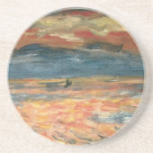 Sunset at Zee by Pierre Renoir,  Kunst Zandsteen Onderzetter (Voorkant)