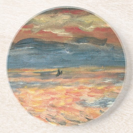Sunset at Zee by Pierre Renoir,  Kunst Zandsteen Onderzetter (Voorkant)