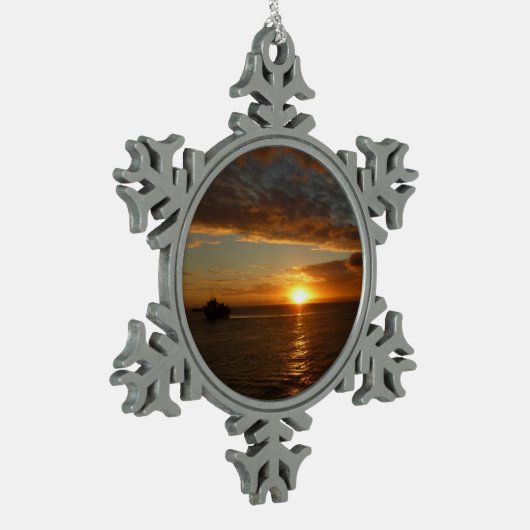Sunset at Zee II Tropical Seascape Tin Sneeuwvlok Ornament (Links)